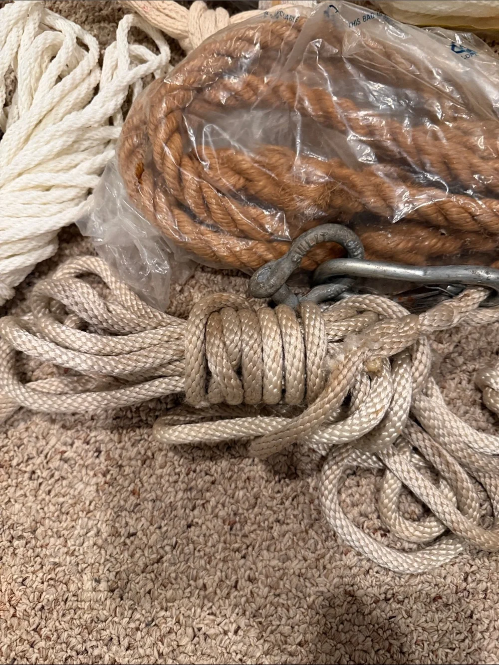 Mixed Craft & Utility Ropes Bundle - Natural, White, brown. Tightening bands